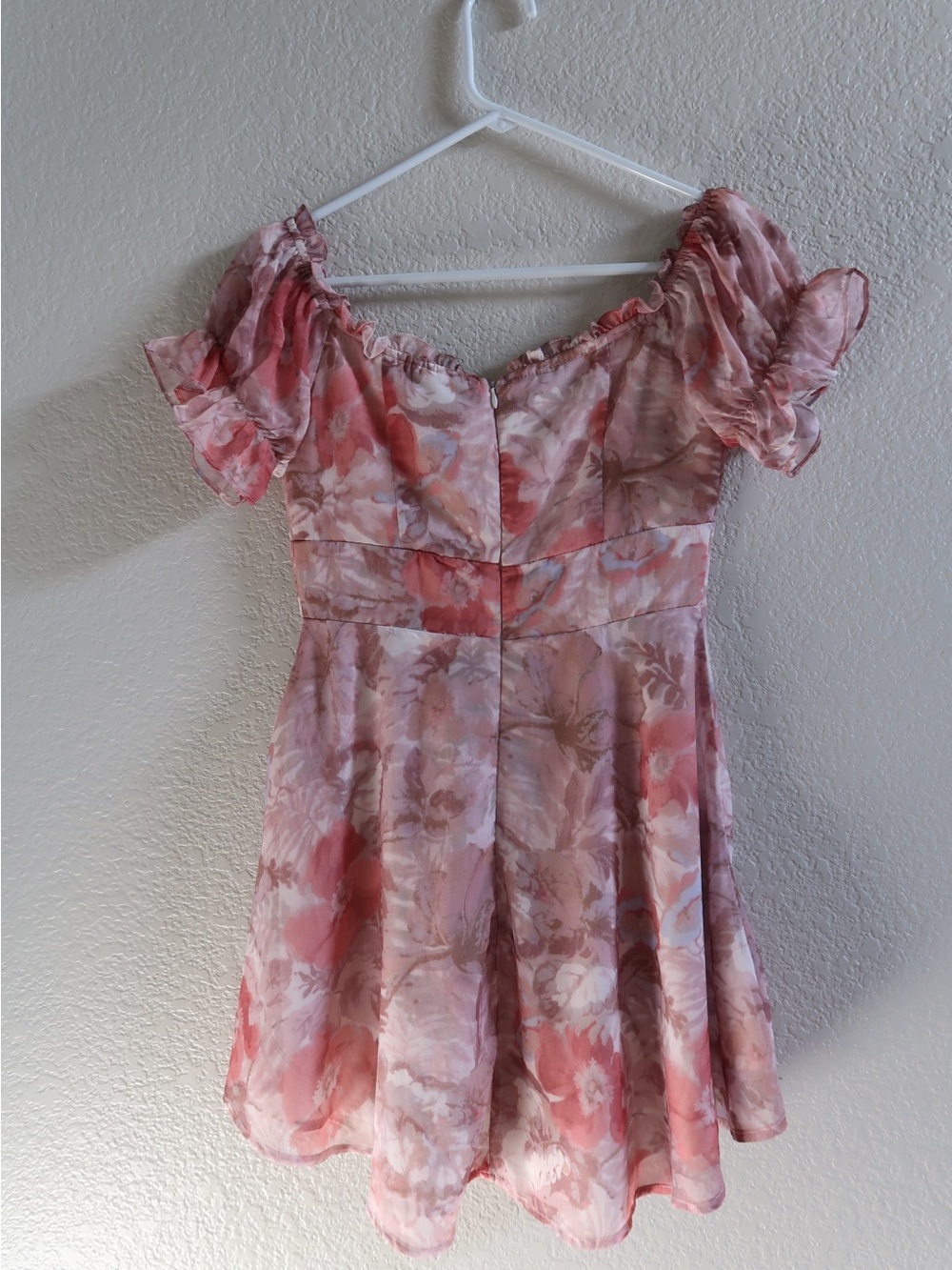 Angel Biba Pink Brown Floral Puff-Sleeve Cutout Mini Dress - Picture 3 of 11